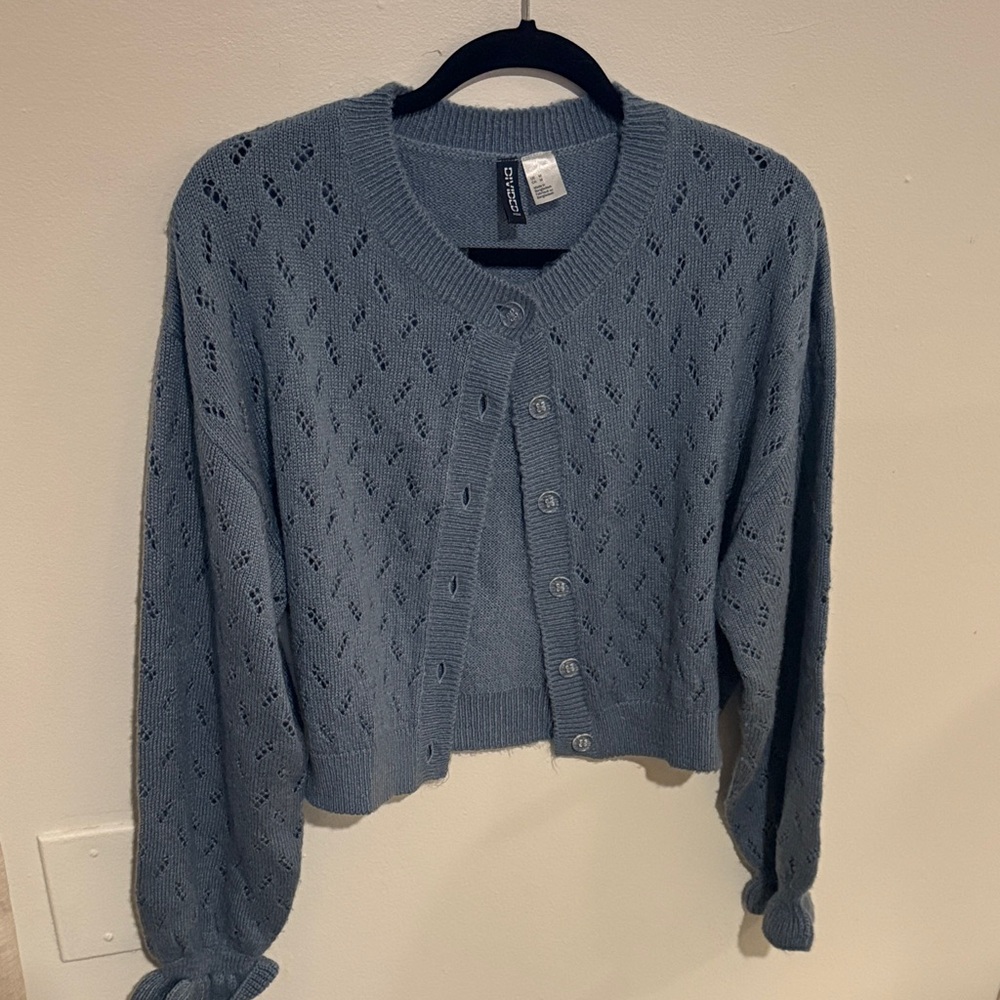 H&M - Pointelle Blue Knit Women's Sweater